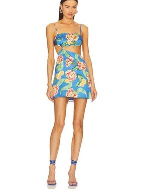 Blue Floral Cutout Mini Dress